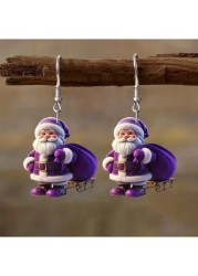 Modlily Christmas Purple Santa Claus Acrylic Detail Earrings - One Size