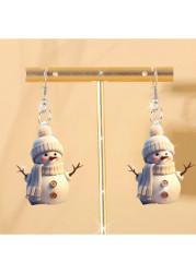 Modlily Christmas Raw White Snowman Acrylic Material Earrings - One Size