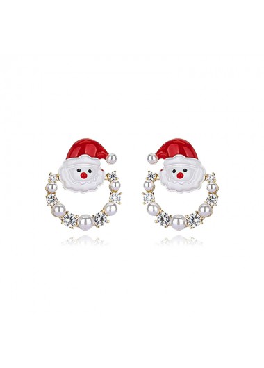 Modlily Christmas Red Alloy Artificial Rhinestone Earrings - One Size