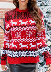 Modlily Christmas Red Long Sleeve Round Neck Sweater - S