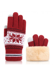 Modlily Christmas Red Snowflake Print Wrist Warming Gloves - One Size