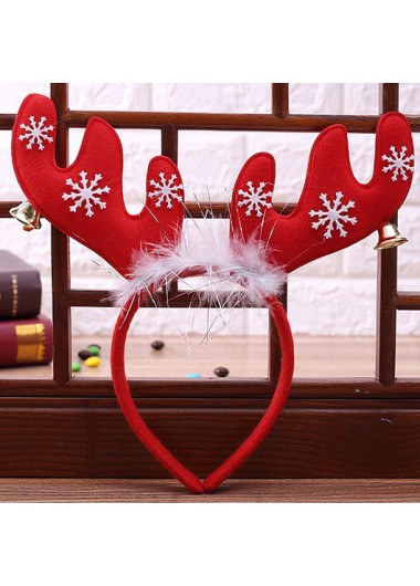 Modlily Christmas Reindeer Print Feather Red Headband - One Size