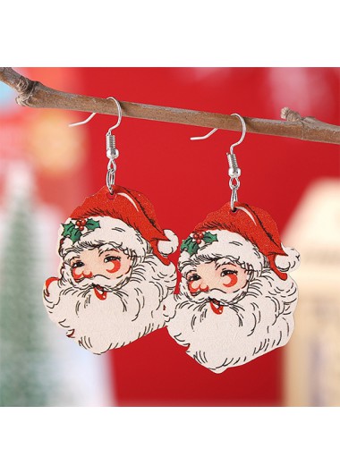 Modlily Christmas Santa Design Red Wood Earrings - One Size