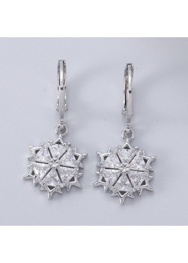 Modlily Christmas Silver Snowflake Artificial Rhinestone Earrings - One Size