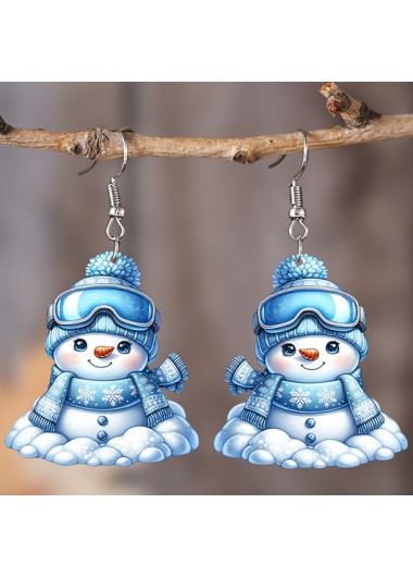 Modlily Christmas Sky Blue Snowman Acrylic Earrings - One Size