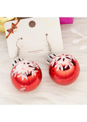 Modlily Christmas Snowflake Red Round Plastic Earrings - One Size