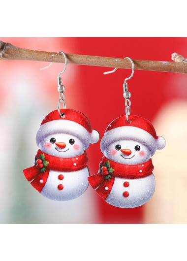 Modlily Christmas Snowman Design Red Wood Earrings - One Size