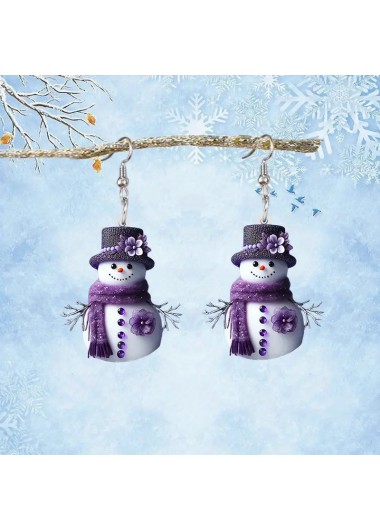 Modlily Christmas Snowman Print Purple Acrylic Earrings - One Size