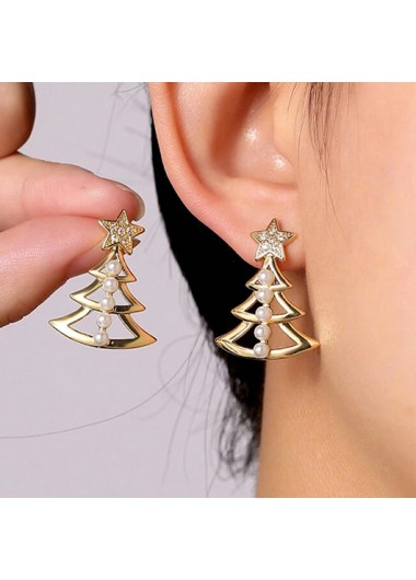 Modlily Christmas Tree Pearl Golden Copper Earrings - One Size