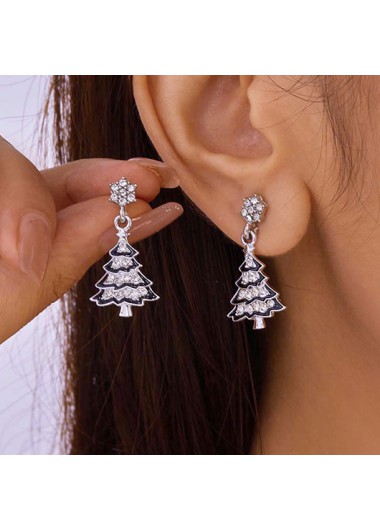 Modlily Christmas Tree Plant Silver Alloy Earrings - One Size