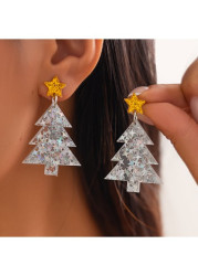 Modlily Christmas Tree Shape Silver Acrylic Detail Earrings - One Size