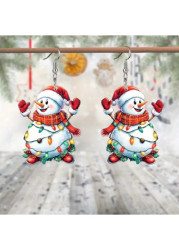 Modlily Christmas White Snowman Acrylic Material Earrings - One Size