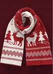 Modlily Christmas Wine Red Geometric Elk Print Scarf - One Size