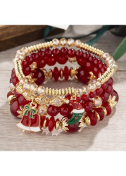 Modlily Christmas Wine Red Glass Bracelet Set - One Size