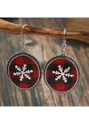 Modlily Christmas Wine Red Round Faux Leather Earrings - One Size