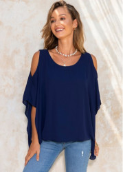 Modlily Cold Shoulder Chiffon Ruffle Sleeve T Shirt - S