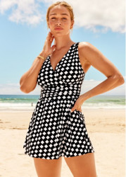 Modlily Color Block Checkered Print Cutout Swimdress Top - M