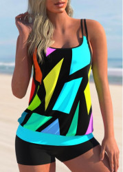 Modlily Colorful Geometric Print Double Straps Tankini Set - S