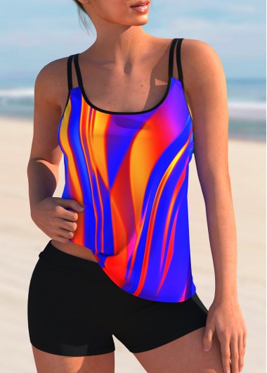 Modlily Colorful Printed Mid Waist Tankini Set - S