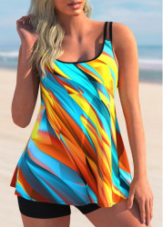 Modlily Contrast Binding Mid Waisted Dazzle Colorful Print Tankini Set - S