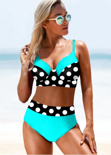 Modlily Contrast Polka Dot High Waisted Bikini Set - S