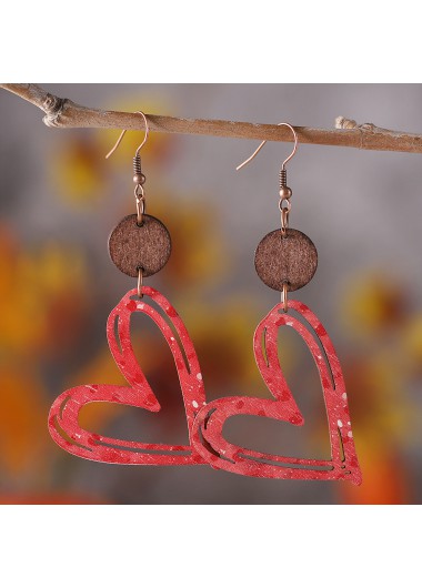 Modlily Coral Heart Design Hollow Wood Earrings - One Size