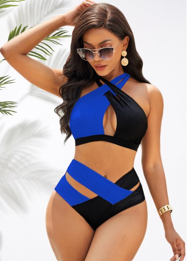 Modlily Criss Cross Contrast Blue Bikini Set - XL