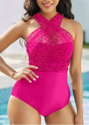 Modlily Criss Cross Hot Pink One Piece Swimwear - S