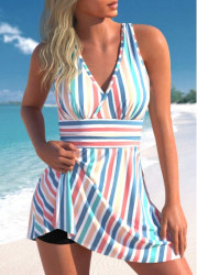 Modlily Criss Cross Multi Stripe Print Swimdress Set - S