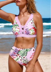 Modlily Criss Cross Random Floral Print Bikini Set - S