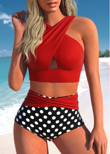 Modlily Criss Cross Red Wide Strap Bikini Set - M