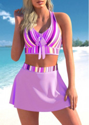 Modlily Criss Cross Striped Light Purple Bikini Set - S