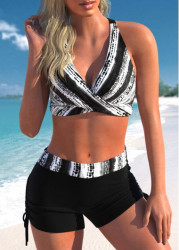 Modlily Criss Cross Tie Dye Print Black Bikini Set - M