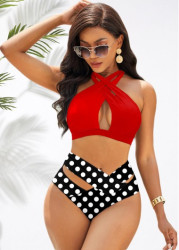 Modlily Cross Halter Polka Dot High Waist Bikini Set - XL