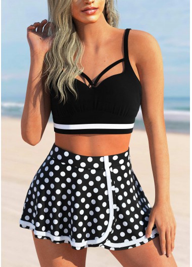 Modlily Cut Out Polka Dot Black Bikini Set - XL