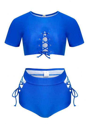 Modlily Cut Out Royal Blue Lace Up Bikini Set - S