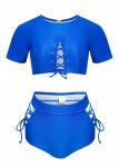 Modlily Cut Out Royal Blue Lace Up Bikini Set - S