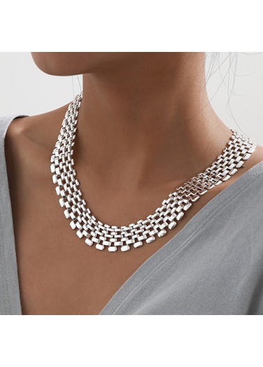 Modlily Cutout Chain Silvery White Iron Necklace - One Size