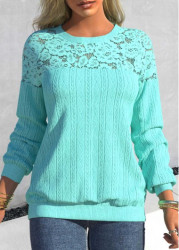 Modlily Cyan Patchwork Long Sleeve Round Neck Sweatshirt - S