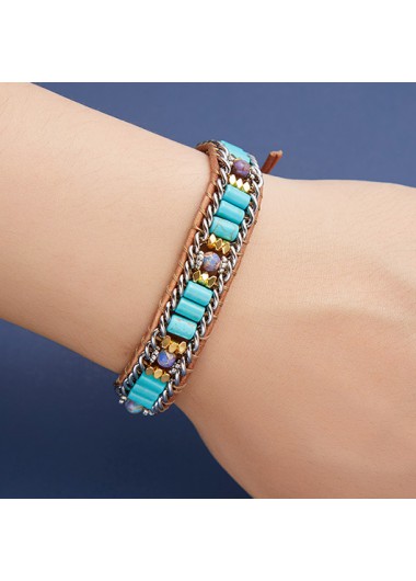 Modlily Cyan Stone Weaving Wide Bohemian Bracelet - One Size