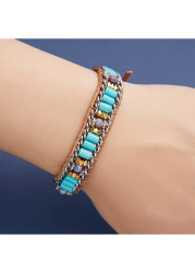 Modlily Cyan Stone Weaving Wide Bohemian Bracelet - One Size