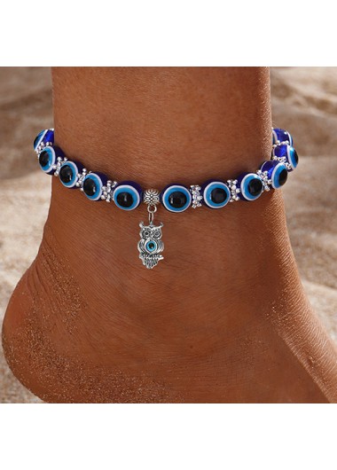 Modlily Dark Blue Owl Beaded Polyresin Anklet - One Size