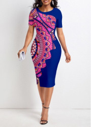 Modlily Dark Blue Patchwork Tribal Print Bodycon Dress - M