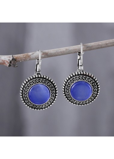 Modlily Dark Blue Round Alloy Detail Earrings - One Size