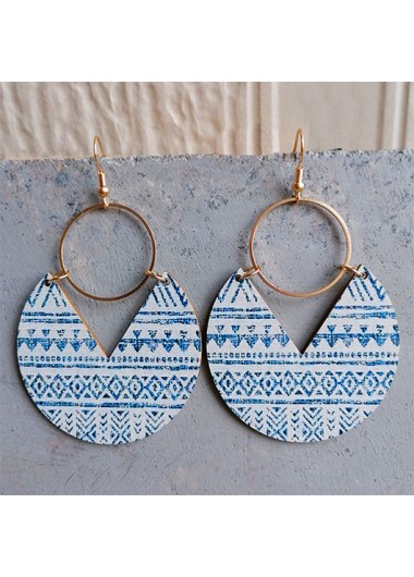 Modlily Dark Blue Wood Design Geometric Earrings - One Size