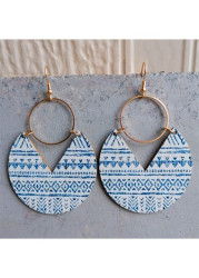 Modlily Dark Blue Wood Design Geometric Earrings - One Size