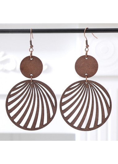 Modlily Dark Brown Hollow Geometric Pattern Wooden Earrings - One Size