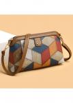 Modlily Dark Camel Geometric Print Zip Crossbody Bag - One Size