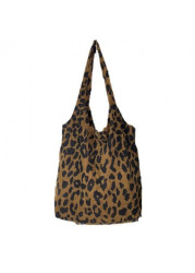 Modlily Dark Camel Leopard Magnetic Corduroy Shoulder Bag - One Size