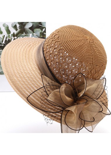 Modlily Dark Camel Mesh Flower Design Hat - One Size